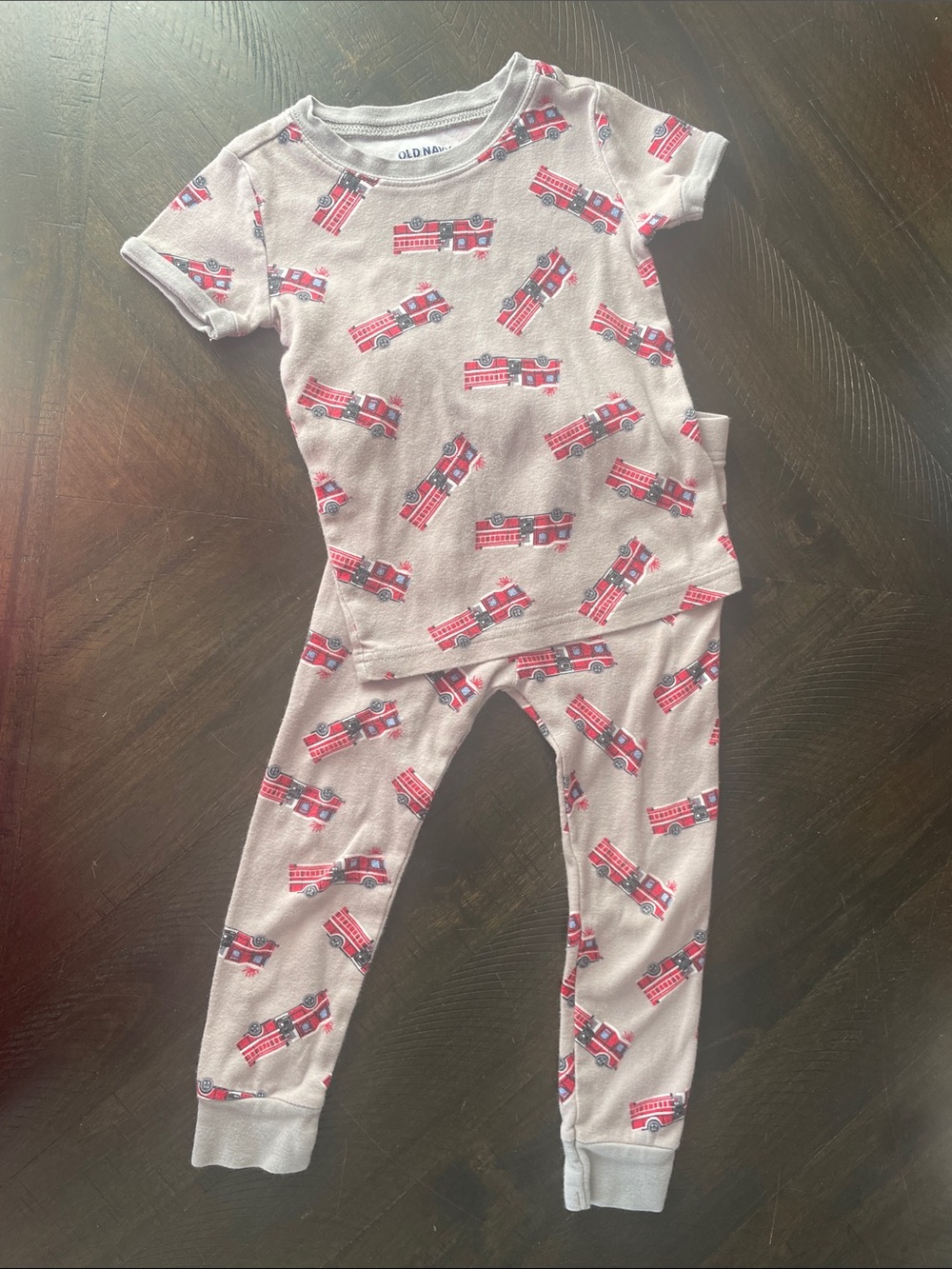 Old Navy Pink and Red Firetruck Pajama Set